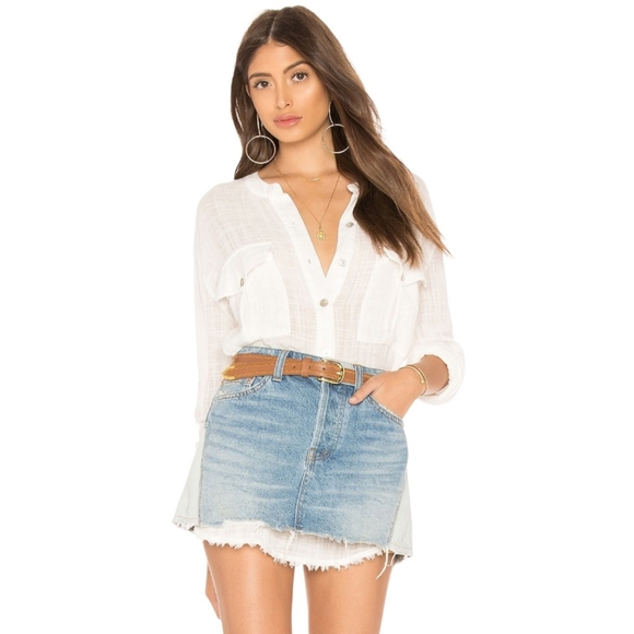 Free People Tops - FREE PEOPLE Lightweight Cotton Top Button Down Shirt Ivory Beach Summer Oversize